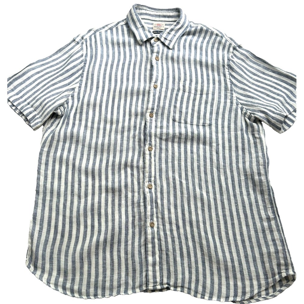 Men's Faherty 100% Palma Linen Short Sleeve Coastal Resort Quiet Luxury Size XL